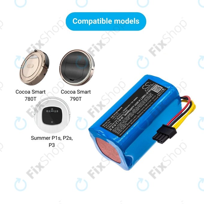Batteria per Proscenic Cocoa Smart 780T, 790T, Summer P1s, P2s, VR1717, Li-Ion, 2600mAh, 14.8V, HQ