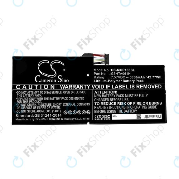 Batteria per Microsoft Surface Pro 7, G3HTA061H, 5650mAh, HQ
