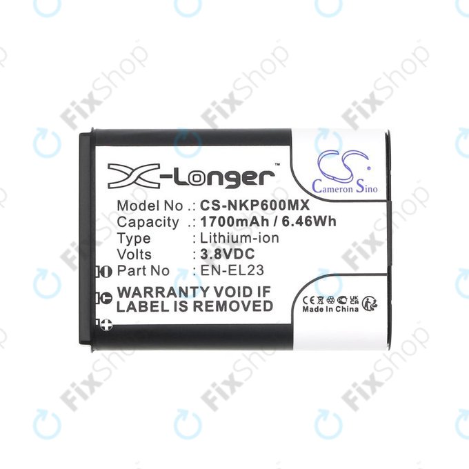 Batteria per Nikon Coolpix, EN-EL23, Li-Ion, 1700mAh, 3.8V, HQ