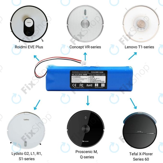 Batteria per Xiaomi Roidmi EVE Plus, Viomi, Lydsto, Proscenic, Tefal, XJT-2P4S-6800, Li-Ion, 6800mAh, 14.4V