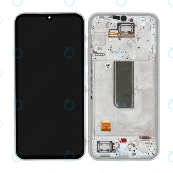 Schermo per Samsung A34 5G A346B, Silver, Vetro touch con cornice, GH82-31200B, GH82-31201B, Genuine Service Pack