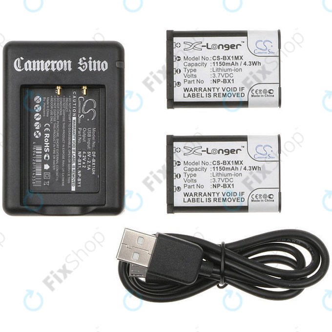 Batteria per Sony Cyber-shot DSC-RX100, Cyber-shot DSC-WX300B, 1150mAh, Li-Ion, 7.4V, NP-BX1, 2pz con caricabatterie, HQ