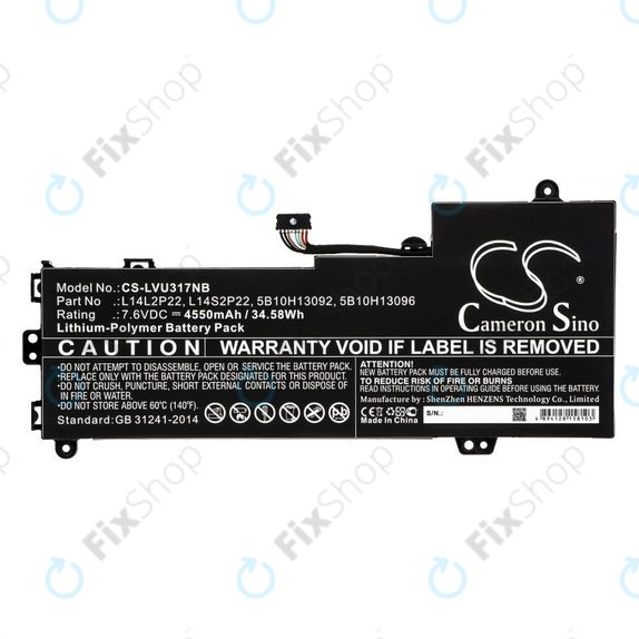 Batteria per Lenovo E31-80, Ideapad 510s-13, 5B10H13092, Li-Pol, 4550mAh, 7.6V, HQ