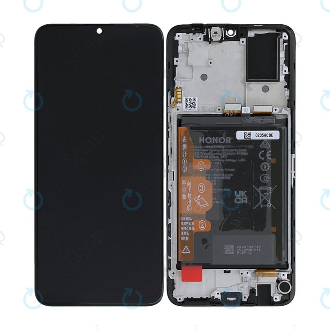 Schermo LCD per Honor X7 CMA-LX2, Black, Vetro touch con cornice e batteria, 0235ACBE, Genuine Service Pack