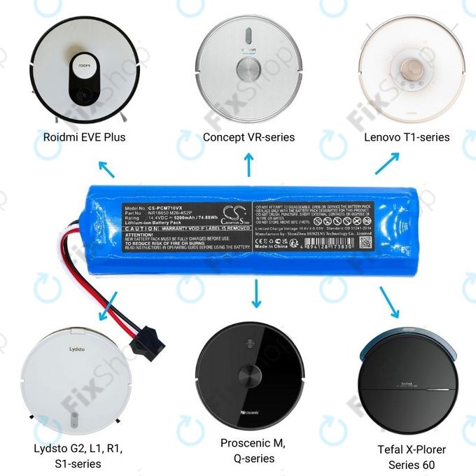 Batteria per Xiaomi Roidmi EVE Plus, Viomi, Lydsto, Proscenic, Tefal, NR18650 M26-4S2P, SUN-INTE-181, H18650CH-4S2P, Li-Ion, 5200mAh, 14.4V, HQ