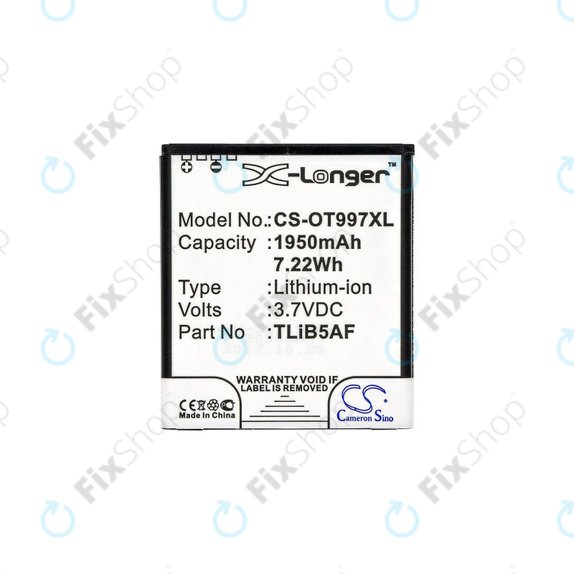 Batteria per Alcatel One Touch 997, X Pop, TCL S710, S800, TLiB5AF, Li-Ion, 1950mAh, 3.7V, HQ