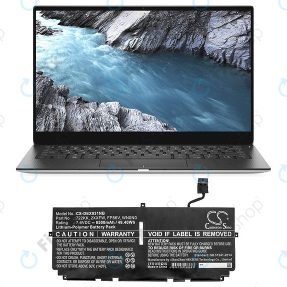 Batteria per Dell XPS 13 9300, 9380, 9310, 2XXFW, Li-Pol, 6500mAh, 7.6V, HQ
