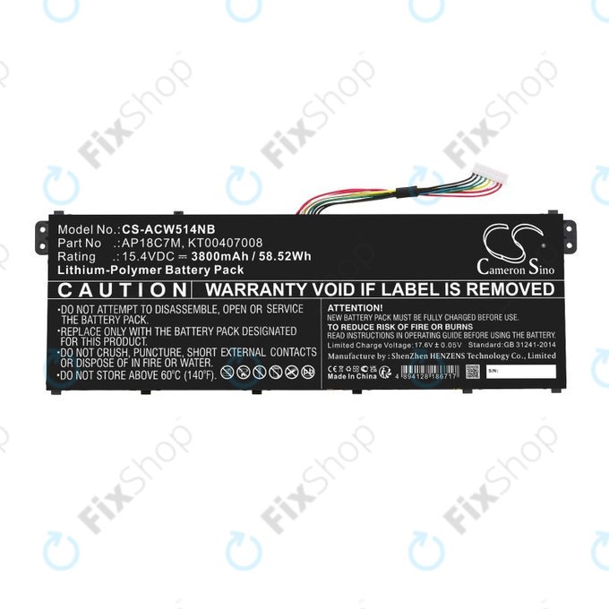 Batteria per Acer ConceptD 3, Spin 5, Swift 3, 5, X, Travelmate Spin P4, AP18C7M, Li-Pol, 3800mAh, 15.4V, HQ