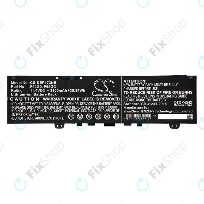 Batteria per Dell Inspiron 13, 7373, Vostro 13, F62G0, Li-Ion, 3100mAh, 11.4V, HQ