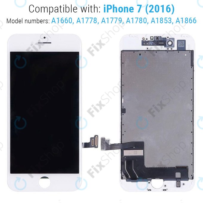 Schermo per iPhone 7, White, Vetro touch con cornice
