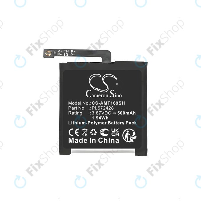 Batteria per Amazfit T-Rex 2, A2169 A2170 PL572428, Li-Pol, 500mAh, 3.87V, HQ