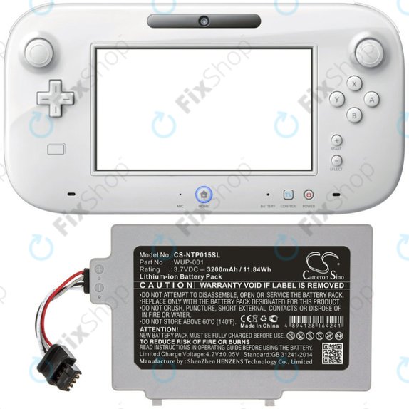 Batteria per Nintendo Wii U GamePad, WUP-001, Li-Ion, 3200mAh, 3.7V, HQ