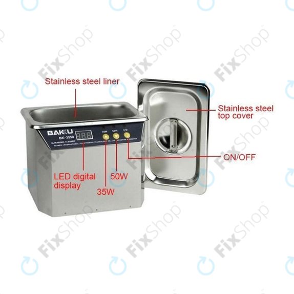 Pulitore a ultrasuoni in acciaio inox per Baku BK-3550, 0.5L