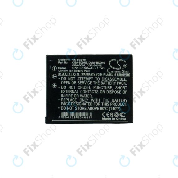 Batteria per Panasonic Lumix DMC-TZ1, TZ2, TZ3, TZ4, TZ5, TZ11, TZ15, TZ50, CGA-S007 / CGR-S007, Li-Ion, 1000mAh, HQ