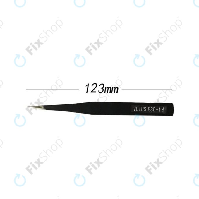 Pinzetta metallica antistatica con punta dritta appuntita 128 mm, Vetus ESD-16