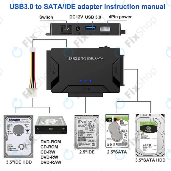 Adattatore USB 3.0 a SATA / IDE per HDD/SSD da 2,5" e 3,5" e unità ottiche
