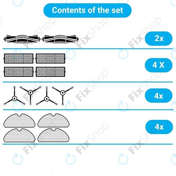 Set di ricambio per Rowenta X-Plorer S75s (2x Spazzole principali, 4x Filtri, 4x Spazzole laterali, 4x Panni per mocio)