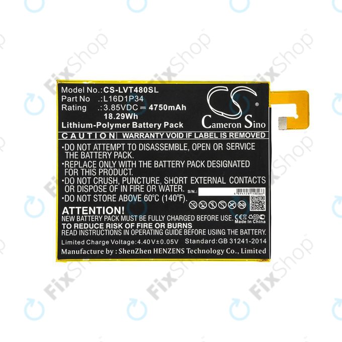 Batteria per Lenovo Tab4 8, L16D1P34, Li-Pol, 3.85V, 4750mAh, HQ