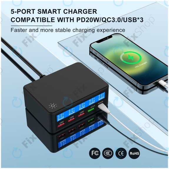 Stazione di ricarica USB con USB 3.0 e USB-C, FixPremium