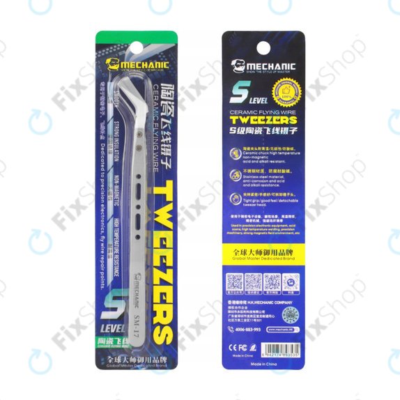 Pinzetta ceramica di precisione resistente al calore con punta curva, Mechanic SM-17