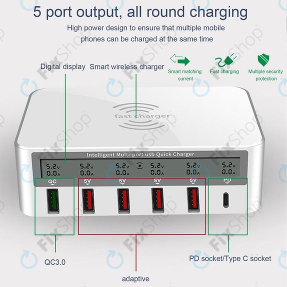 Stazione di ricarica di servizio USB con USB 3.0 e USB-C, WLX-818F