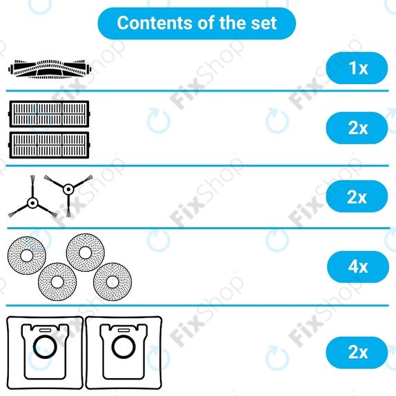 Set di ricambi per Mova P50 Ultra (1x spazzola principale, 2x filtro, 2x spazzola laterale, 4x panno mop, 2x sacchetto polvere)