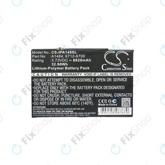 Batteria A1484 per Apple iPad Air, iPad (5th Gen 2017), iPad (6th Gen 2018), 6712-6700, 8820mAh, HQ