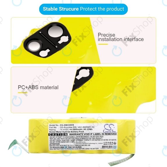 Batteria per iRobot Roomba 500, 600, 700, 800, 900-seriess, R3, Scooba 450, Vileda 137173, 11702, GD-Roomba-500, VAC-500NMH-33, Ni-MH, 2800mAh, 14.4V, HQ