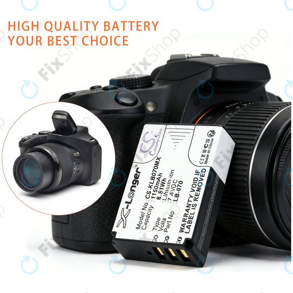 Batteria per Kodak PIXPRO S1, AZ651, AZ652, AZ901, LB-070, Li-Ion, 1150mAh, 7.4V, HQ