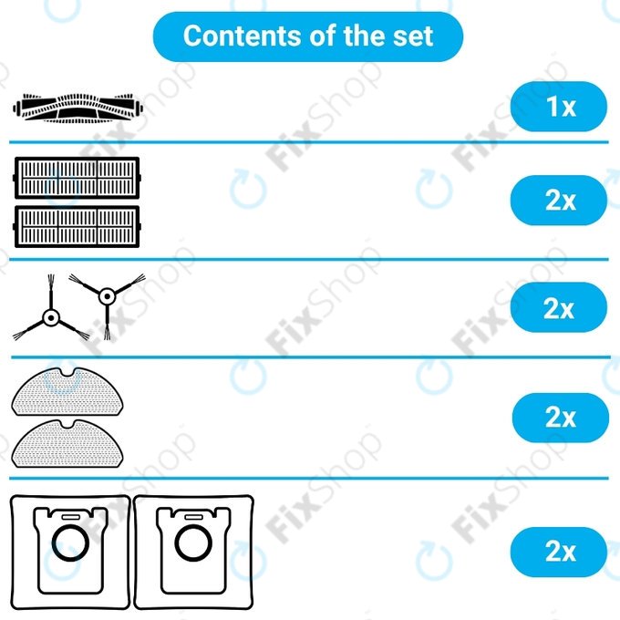 Set di ricambio per Yeedi Vac 2 Pro (1x spazzola principale, 2x filtro, 2x spazzola laterale, 2x panno lavapavimenti, 2x sacchetto raccoglipolvere)