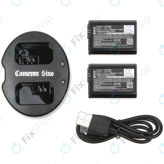 Batteria per Sony NEX-5, Alpha 7, NEX-7, 1030mAh, Li-Ion, 7.4V, NP-FW50, 2pz con caricabatterie, HQ