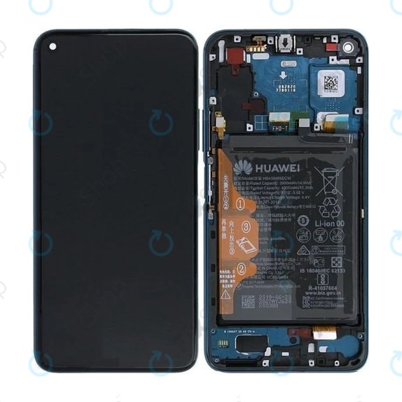Schermo per Huawei Honor 20 Pro, Vetro touch con cornice, batteria, Phantom Blue, 02352VKL, Genuine Service Pack