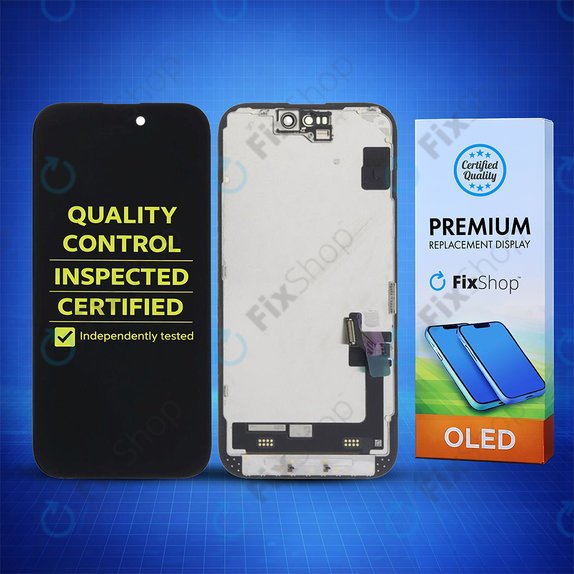 Schermo Soft OLED per iPhone 15, Vetro touch con cornice, FixPremium