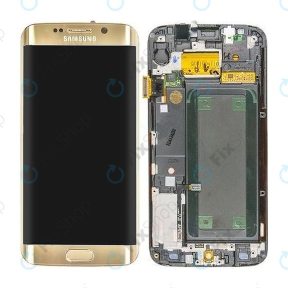 Schermo per Samsung S6 Edge G925F, Gold Platinum, Vetro touch con cornice, GH97-17162C, GH97-17317C, GH97-17334C, Genuine Service Pack