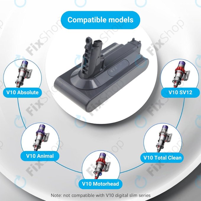 Batteria per Dyson V10, 969352-02, SV12, 206340, Li-Ion, 3000mAh, 25.2V, HQ