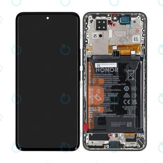 Schermo LCD per Honor 200, Black, Vetro touch con cornice e batteria, 0235AKHV, Genuine Service Pack