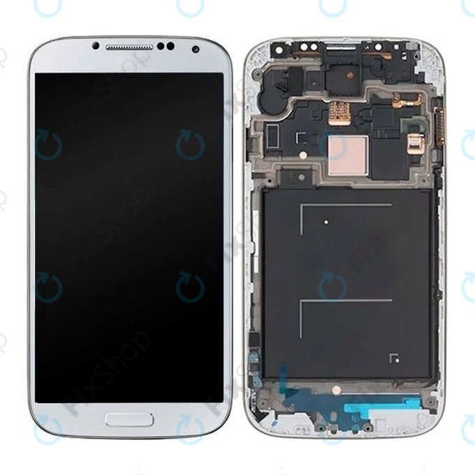 Schermo OLED per Samsung S4 i9500, White Frost, Vetro touch con cornice