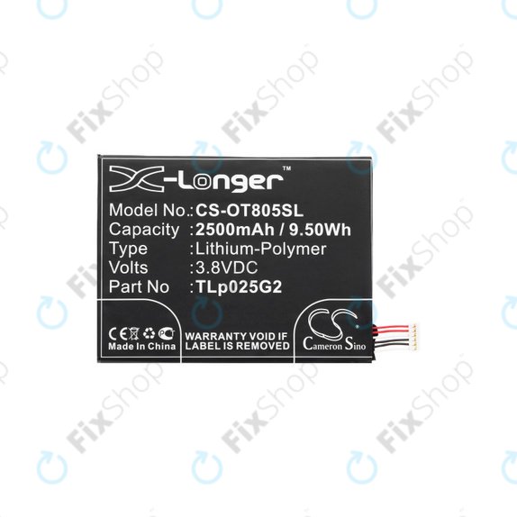Batteria per Alcatel One Touch Pixi 8", TLp025G2, Li-Pol, 3.8V, 2500mAh, HQ