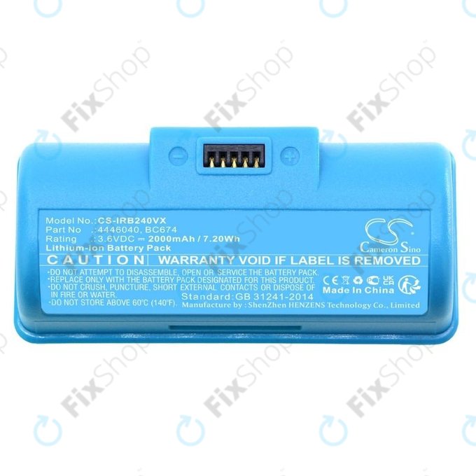 Batteria per iRobot Braava Jet 240, 241, 244, 245, Mopping Robot, 4446040, BC674, Li-Ion, 2000mAh, 3.6V, HQ