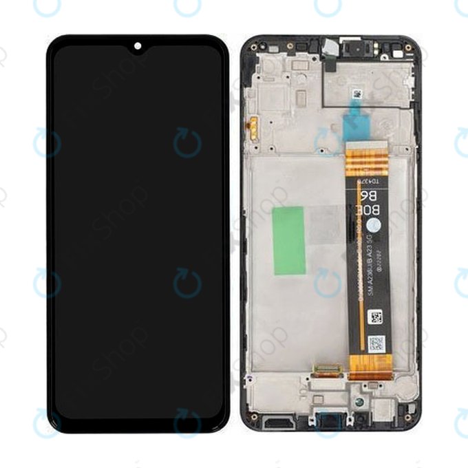 Schermo per Samsung A23 5G A236B, Black, Vetro touch con cornice, GH82-29734A, GH82-29735A, Genuine Service Pack