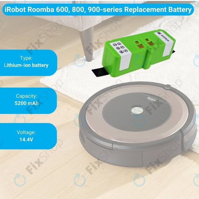 Batteria per iRobot Roomba 600, 800, 900-seriess, 4502233, 4374392, 2130LI, Li-Ion, 5200mAh, 14.4V, HQ