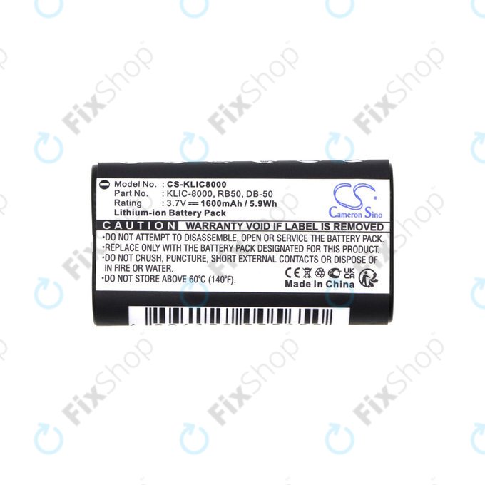 Batteria per Jay-Tech Jay-Cam I4800, Kodak Easyshare Z1012, KLIC-8000, Li-Ion, 1600mAh, 3.7V, HQ