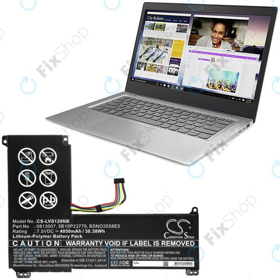 Batteria per Lenovo IdeaPad 120S, 0813007, Li-Pol, 4050mAh, 7.5V, HQ