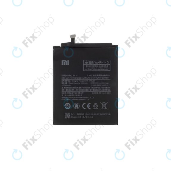 Batteria per Xiaomi Redmi Note 5A, Redmi S2 (Redmi Y2), BN31, 46BN31G05014, 3080mAh, Genuine Service Pack