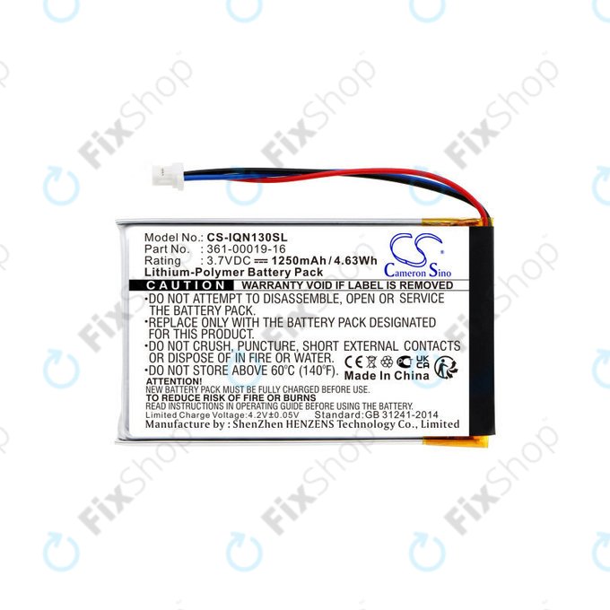 Batteria per Garmin Nüvi 1300, 1350, 1370, 1390, 1490, 361-00019-16, Li-Pol, 1250mAh, 3.7V, HQ