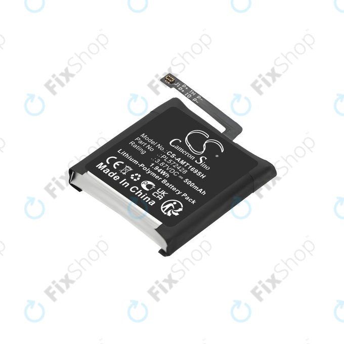 Batteria per Amazfit T-Rex 2, A2169 A2170 PL572428, Li-Pol, 500mAh, 3.87V, HQ
