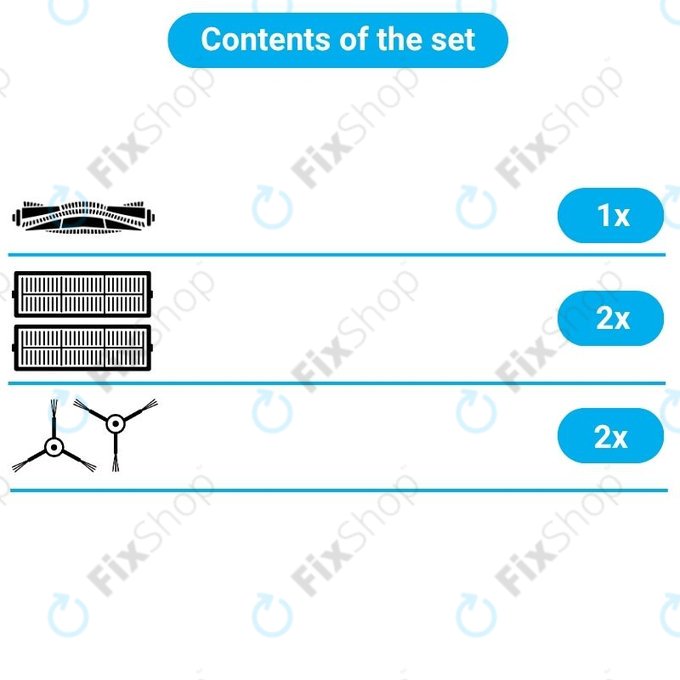 Set di ricambio per Xiaomi Mi Robot Vacuum Mop (Mijia 1C), 2 (Mijia 2C) 2 Pro+ (Mijia 1T) (1x Spazzola principale, 2x Filtri, 2x Spazzole laterali)