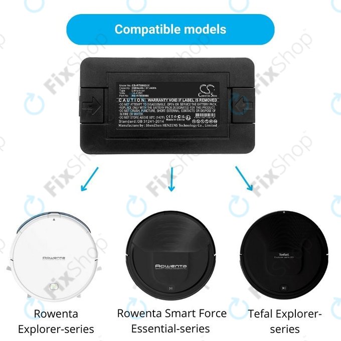 Batteria per Rowenta Explorer-seriess, Smart Force Essential-seriess, Tefal Explorer-seriess, RS-RT900866, Li-Ion, 2600mAh, 14.4V, HQ