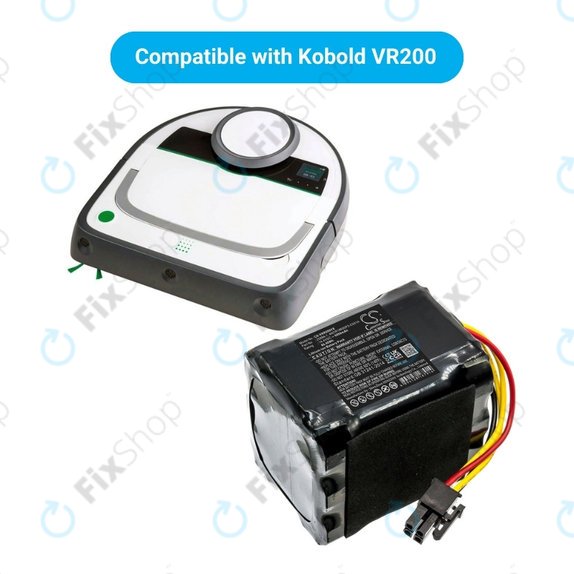 Batteria per Vorwerk Kobold VR200, 20884-1, 4NCR18650P2-C001A, Li-Ion, 6000mAh, 14.4V, HQ
