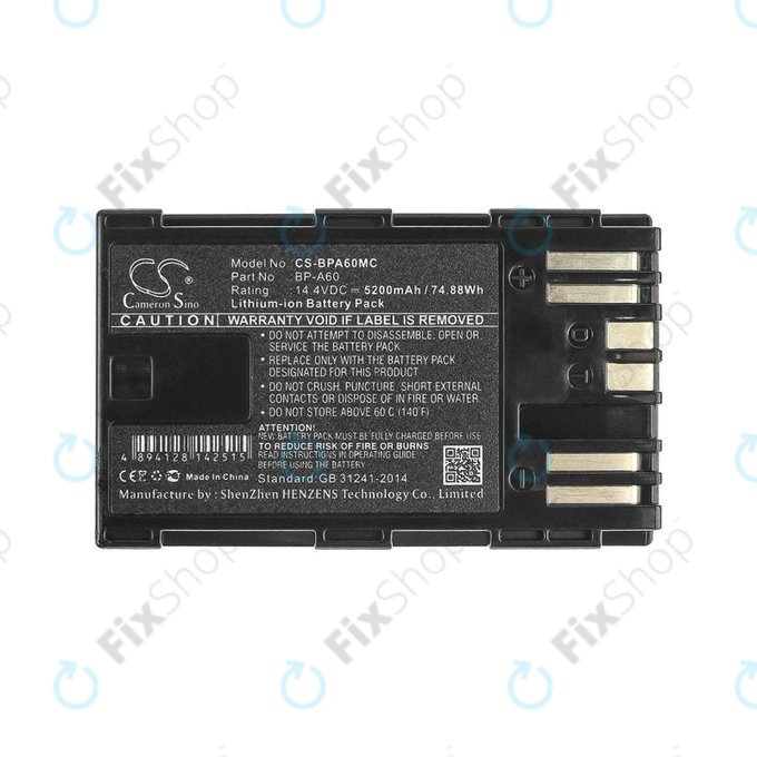 Batteria per Canon EOS S200, C300, BP-A60, Li-Ion, 5200mAh, 14.4V, HQ